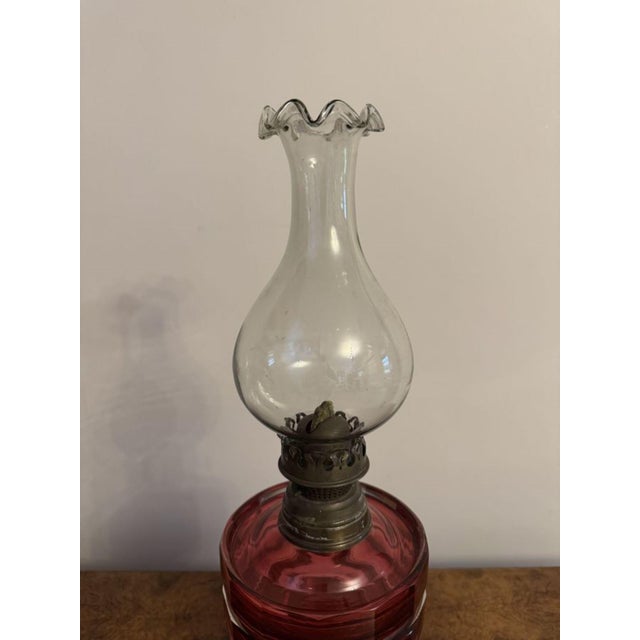 Victorian Cranberry Glass Oil Lamp, 1880s For Sale - Image 4 of 7
