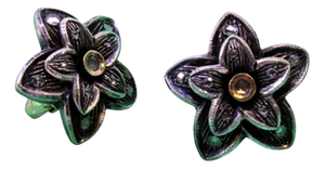 Gold and Silver Flower-Shaped Earrings with Zirconias and Diamond Chips, Set of 2