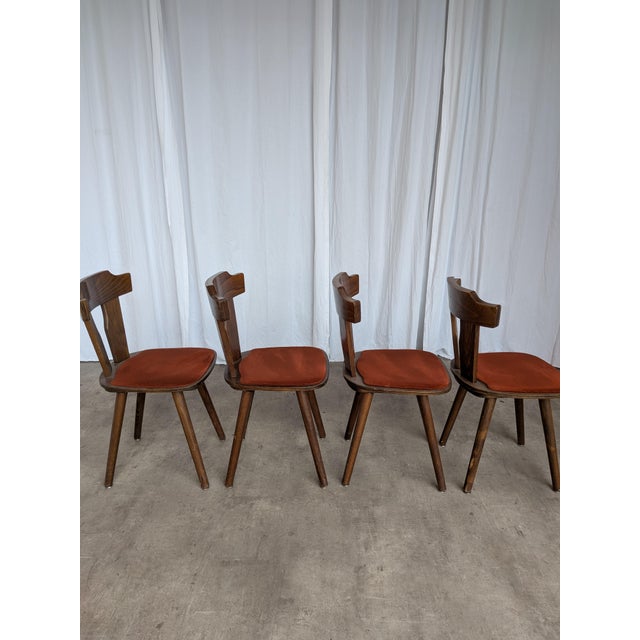 Vintage Tyrolean Dining Chairs with Red Fabric Seats, 1970s, Set of 4 For Sale - Image 3 of 18