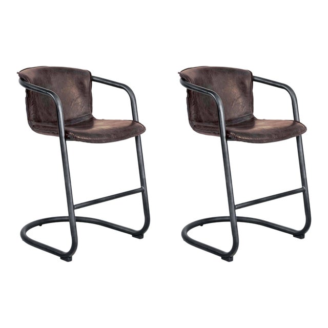 Regina Andrew Axl Leather Counter Stool, Distressed Whiskey - Set of 2 For Sale