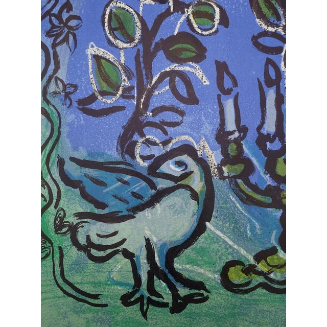 Marc chagall (1887-1985) dove and menorah candlestick, 1962 original lithograph (mourlot workshop) unsigned on vellum 32.5...