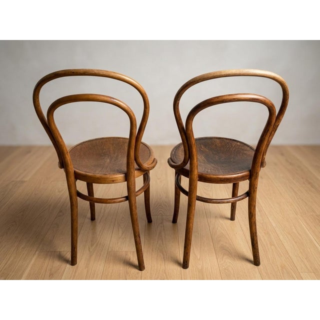 Jacob & Josef Kohn Antique J. & J. Kohn Bentwood No. 14 Vienna Café Chairs - Pair -With Rare Export Label, C. 1900-1914 For Sale - Image 4 of 12