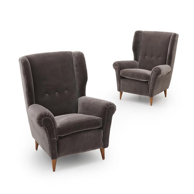 Mid-Century Modern Set of Gray Velvet Armchairs, 1950s For Sale - Image 3 of 15