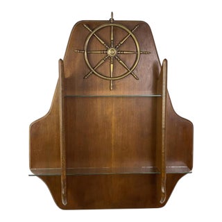 Mid Century Modern Italian Brass Ships Wheel Wall Shelf For Sale
