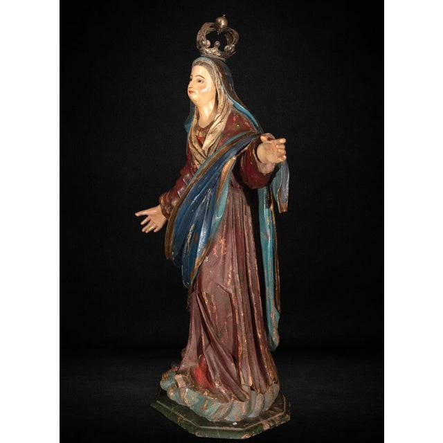 Large Spanish Colonial Polychrome Virgin Mary, 1780 For Sale - Image 6 of 9