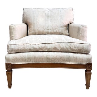Traditional Damask Upholstered Down Club Chair For Sale