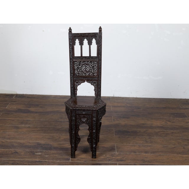 Anglo Indian Hand Carved Side Chair with Richly Carved Floral Motifs, circa 1900 For Sale In Atlanta - Image 6 of 12