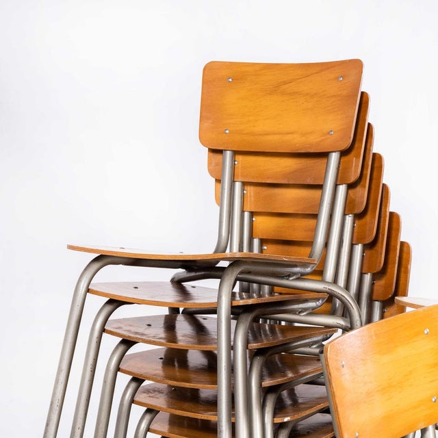 French Stacking University Silver Slim Back Dining Chairs, Set of 13 For Sale - Image 4 of 11