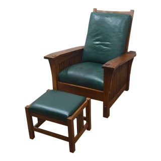 Stickley Oak Mission Morris Chair W/ Ottoman For Sale