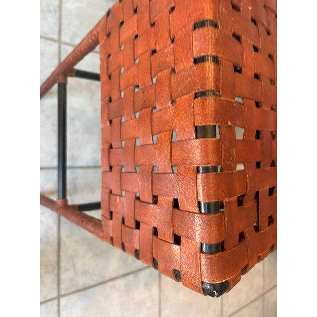 Vintage Woven Saddle Leather Bar Stools - A Pair For Sale - Image 10 of 13