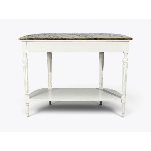 Louis XVI Style, White Demilune Console Table, Wood, Marble, France, 1960s For Sale - Image 15 of 15