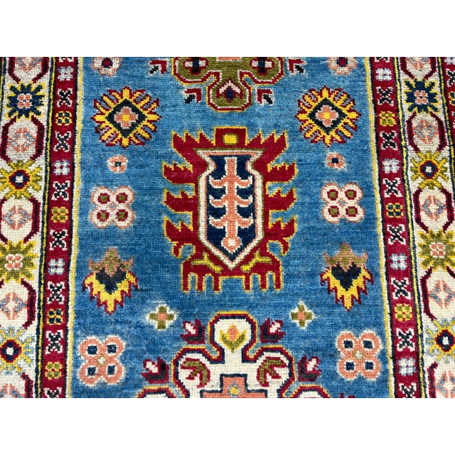 Textile Blue and Burgundy Kazak Wool Runner Rug, Tribal Hallway Rug, 2'9" X 13'1" For Sale - Image 7 of 15