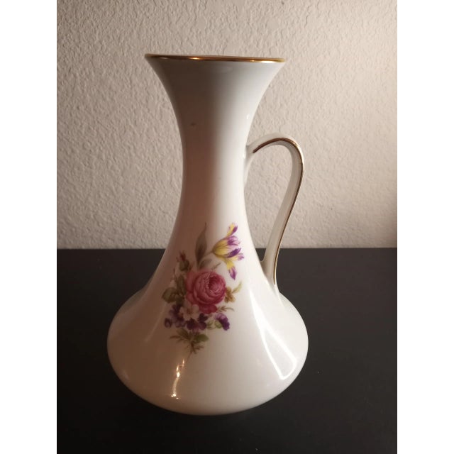 Vintage Hand-Painted Bavarian Porcelain Vase With Handle For Sale - Image 4 of 7