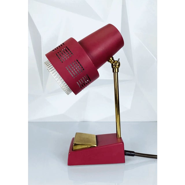 Mid-Century Modern Mid-Century Modern Table Lamp with Red Shade and Brass Base, 1960s For Sale - Image 3 of 5