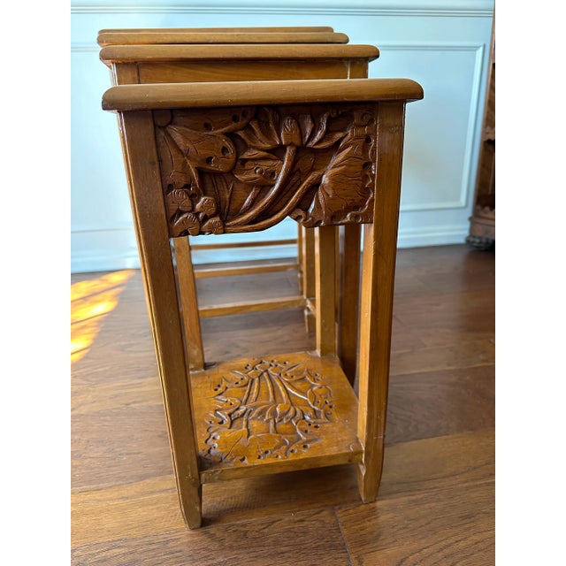 Asian Carved Nesting Side Tables Set of 4 1960s For Sale In Oklahoma City - Image 6 of 12