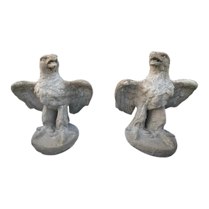Pair of Vintage Cast Stone Eagle Garden Statues