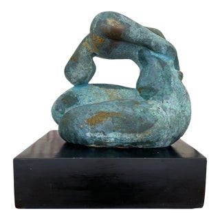 Biomorphic Verdigris Sculpture on Base For Sale