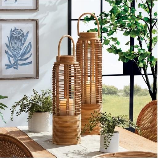 Modern Small Rattan Cylinder Candle Holder For Sale - Image 3 of 4