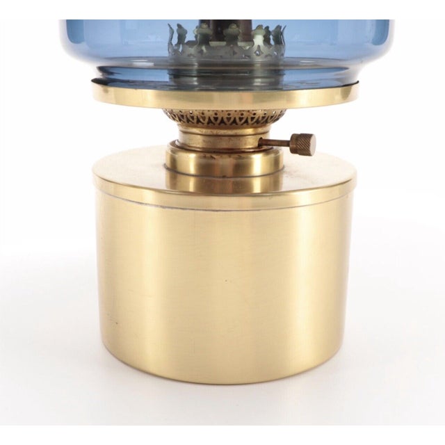 Hans-Agne Jakobsson 1950s Hans-Agne Jakobsson L/47 Brass and Blue Glass Oil Lamp For Sale - Image 4 of 7