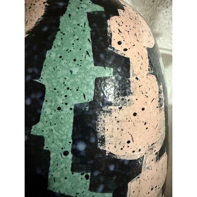 1960s Artful Painting Like Mid Century Modern Turned Pottery Ceramic Lamp For Sale - Image 5 of 10