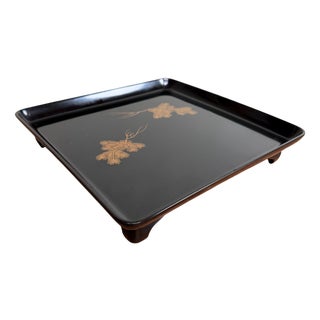 Japanese Lacquerware Tray with Gold Decoration, 1930s For Sale