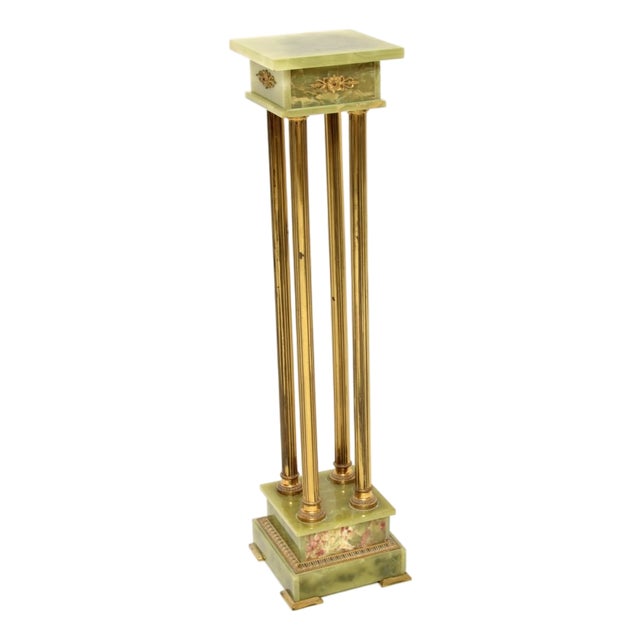 Antique French Onyx and Brass Plant Stand Column, 1900s For Sale