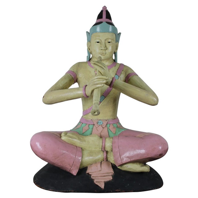 Mid 20th Century "Prince Phra Aphai" Mani Wood Carved Sculpture For Sale - Image 13 of 13