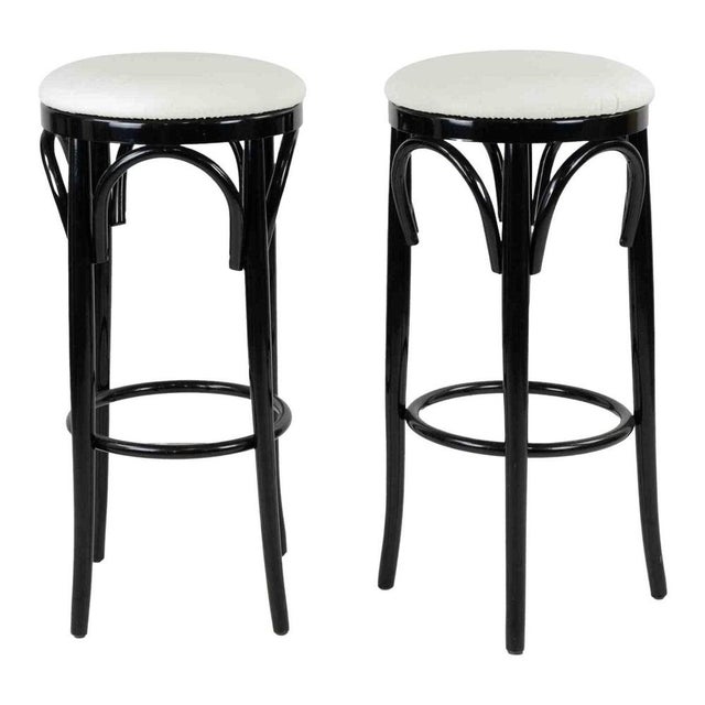 1970s Art Deco Stools in Lacquered Wood and White Leather, Italy, 1970s, Set of 2 For Sale - Image 5 of 5