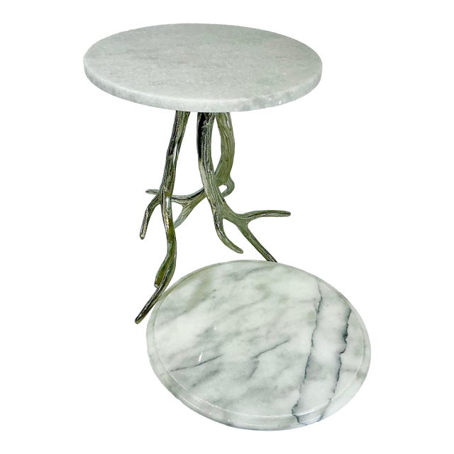 Vintage Hollywood Regency Silver Plated Antlers and Marble Buffet Tiered Serving Platters.. For Sale