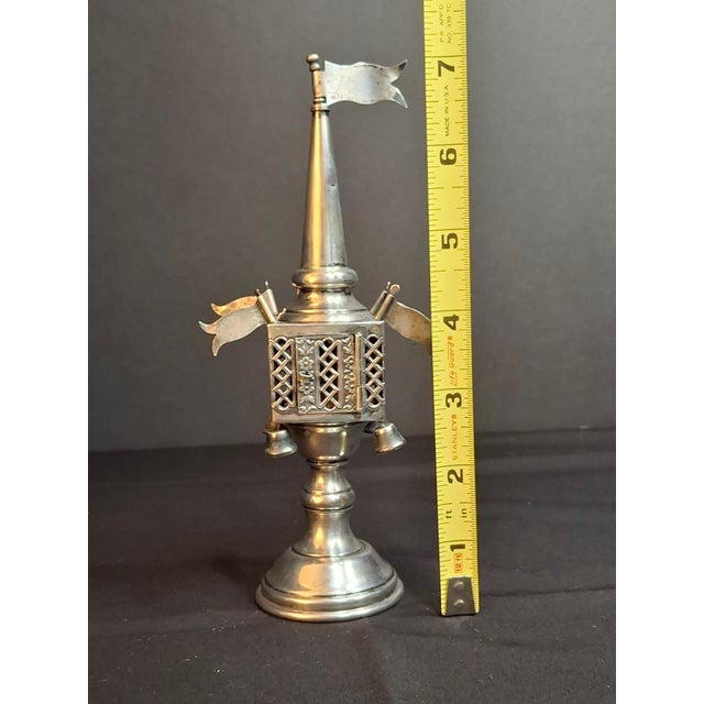 Vintage Sterling Silver Besamim Spice Tower Havdalah Judaica Bells Flags 72g For Sale - Image 16 of 17