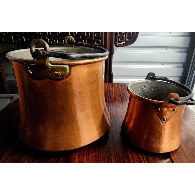 1960s Beautiful Vintage Swiss Copper Pails With Iron Handles - Pair For Sale - Image 5 of 9