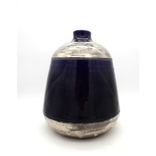 Cobalt Blue and Silver Glazed Ceramic Vase from Jules Guerin, Belgium, 1950s For Sale - Image 4 of 13