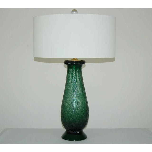 Mid-Century Modern Vintage Murano Glass Craquelure Lamps Green For Sale - Image 3 of 9