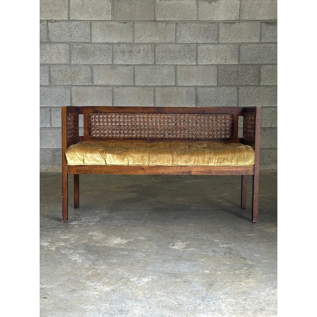 Mid-Century Modern 1970s Walnut and Cane Window Bench For Sale - Image 3 of 10