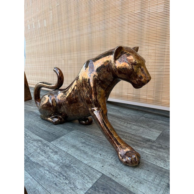Hollywood Regency Mottled Bronze Ceramic Panthers Pedestal Coffee Table. Circa 1970s For Sale In Miami - Image 6 of 15
