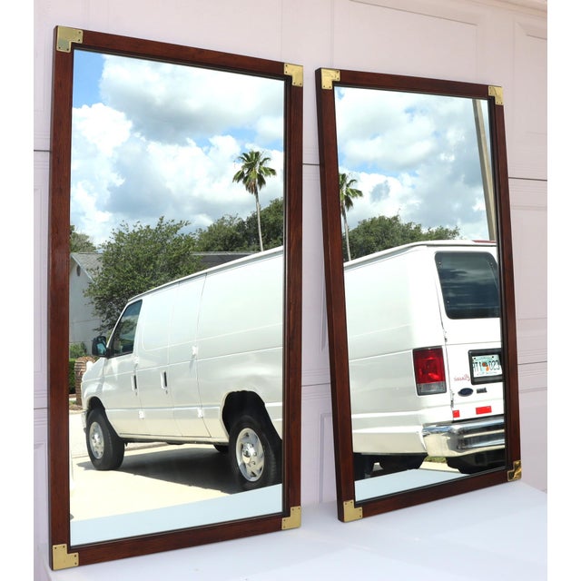 Pair of Vintage Campaign Henredon Wall Mirrors / Dresser Mirror For Sale In Tampa - Image 6 of 8