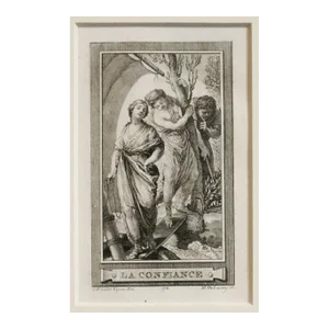1780s French Engraving, La Confiance (Discretion), Matted