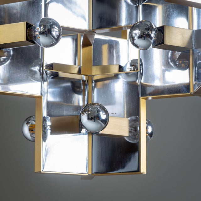 1970s Chrome and Brass Chandelier by Gaetano Sciolari, Italy, 1970s For Sale - Image 5 of 18