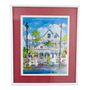 American Artist Ann Irvine Framed Key West House Lithograph 859/1000