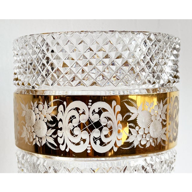 1930s Vintage Moser Cut Crystal Czech Bohemian Vase With Gilded Floral Band For Sale - Image 5 of 9
