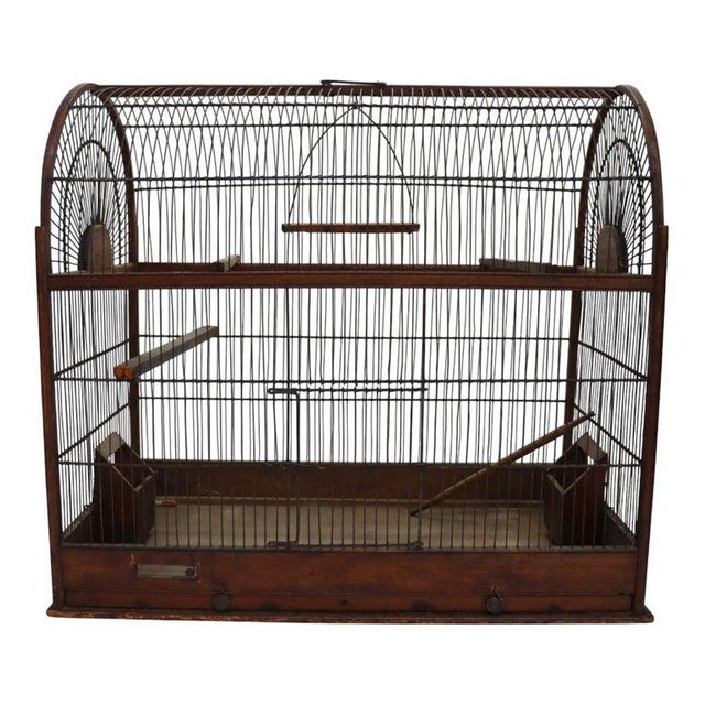 19th Century Antique English Wire & Wood Finch Bird Cage 19thC For Sale - Image 5 of 8