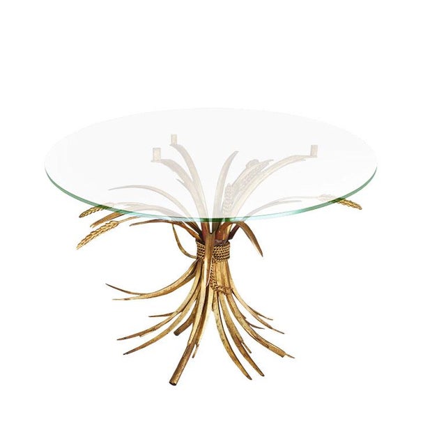 1970s 1970s Coco Chanel Sheaf of Wheat Gilt Round Glass and Brass Side Table - Italy For Sale - Image 5 of 7