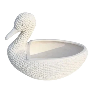 Ceramic White Faux Wicker Duck Planter