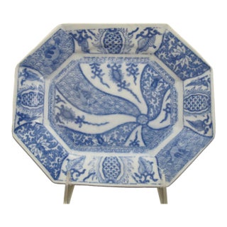 Japanese Blue & White Sometsuke Porcelain Octagonal 8 1/4" Plate Dish Tray For Sale