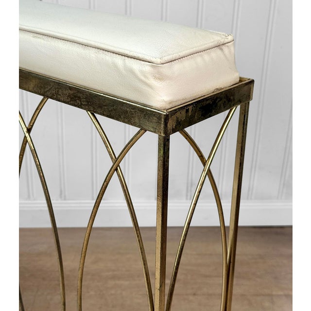Metal Mid-Century Brass & White Vinyl Sculptural Alter Kneeling Bench For Sale - Image 7 of 10