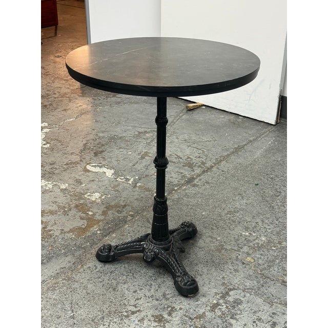 Industrial Marble Top Industrial Cast Iron Bistro Table For Sale - Image 3 of 12