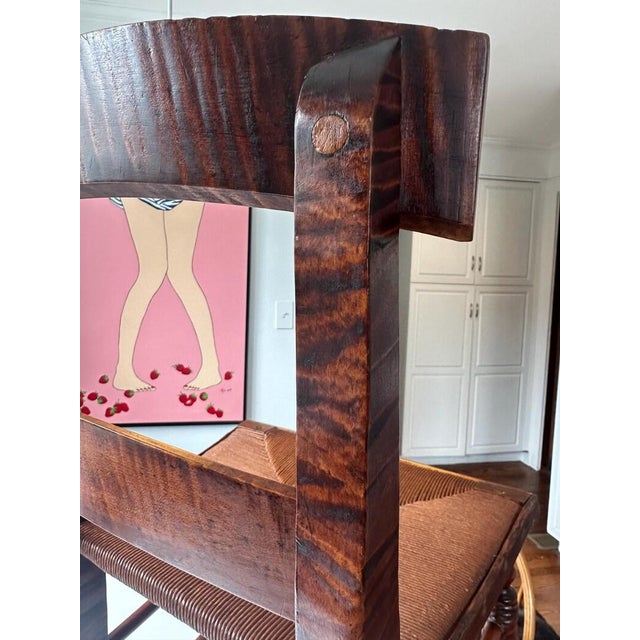 1900 - 1909 Antique Tiger Maple Side Chair With Woven Rush Seat For Sale - Image 5 of 18