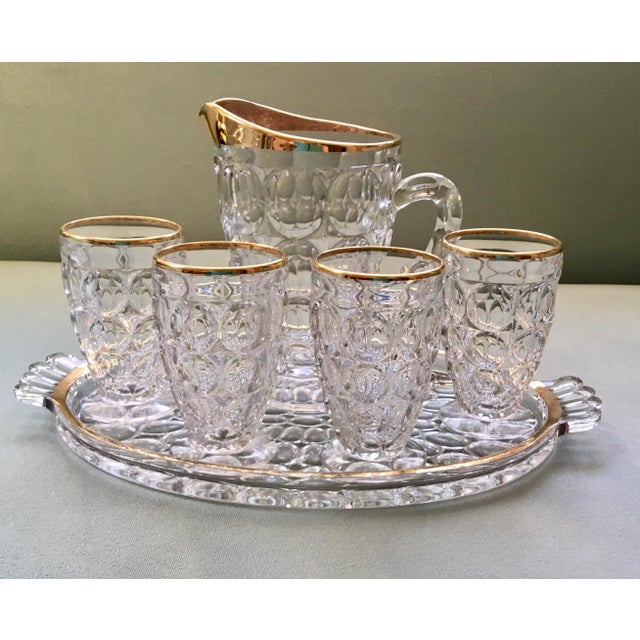 Vintage Jeanette Thumbprint Gold Trimmed Glass Iced Tea Set- 6 Pieces For Sale - Image 13 of 13