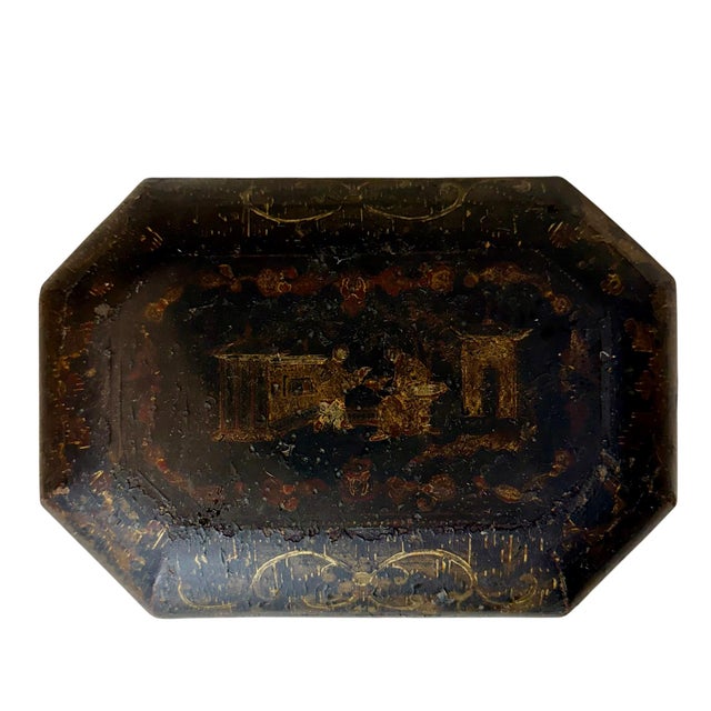 Wood Early 19th Century Chinese Export Black Lacquer Tea Caddy For Sale - Image 7 of 10
