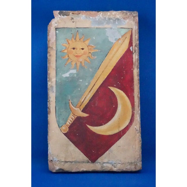 16th Century Renaissance Ceramic Tile with Heraldic Coat of Arms with Sun and Moon from the Abbey of Mirasole Milan, Italy For Sale - Image 14 of 18